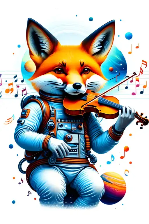 Astronaut Fox Playing The Violin With Music Notes And Planets