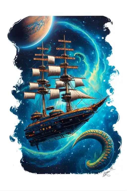 Space Station Planet Nebula Naughtical Galleon Sea Creature