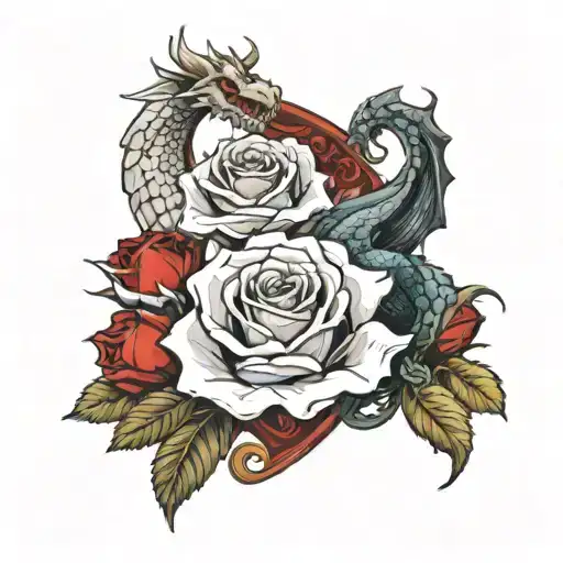 English War Banner With Red And White Roses With An English Dragon