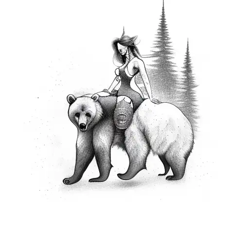 Sexy Skinny Woman Riding A Bear
