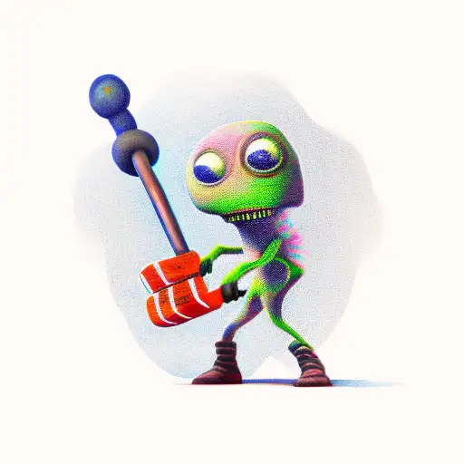 A Cartoob Alien Holding A Sledgehammer