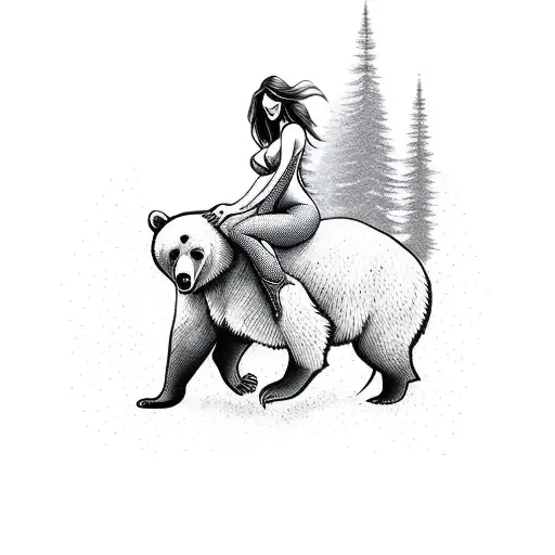 Sexy Woman Riding A Bear