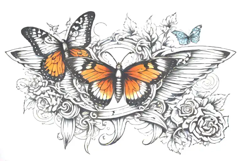 Rib Cage Tattoo With A Hole With A Butterfly In It Leading Into A Sternum Tattoo Of A Dagger