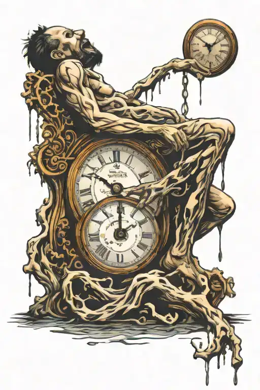 Melted Clock And Kneeling Person Wailing Holding It