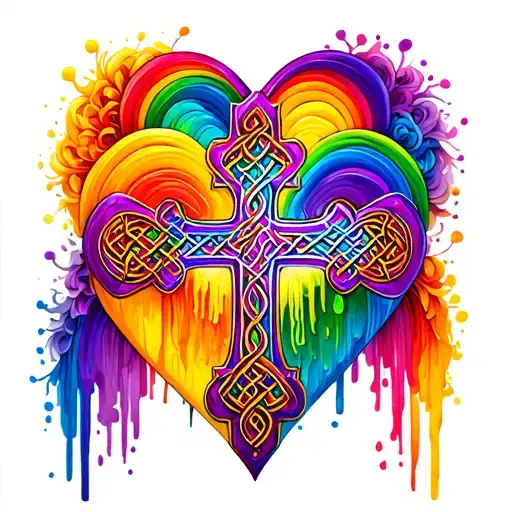 Rainbow Celtic Cross Surrounded Heart Shape