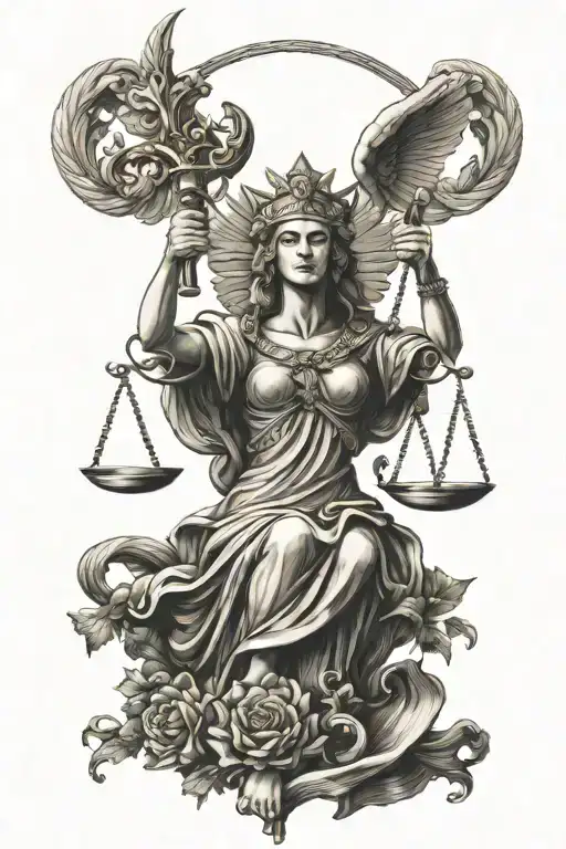 Lady Justice Holding Ukrainian Tryzub Trident Symbol