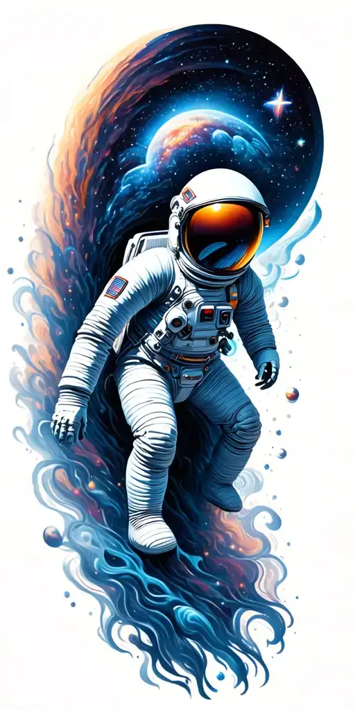 Galaxies With Stars And Astronaut Getting Sucked Into A Black Hole