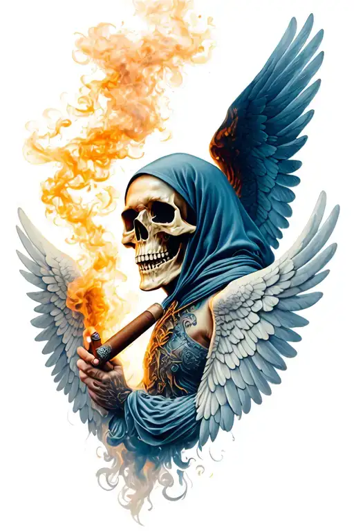 Hood Skull Cigar Smoke Fallen Angel Wings