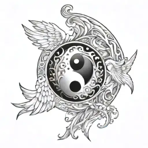 Two Angelic Figures Intertwined In The Shape Of The Yin And Yang Symbol