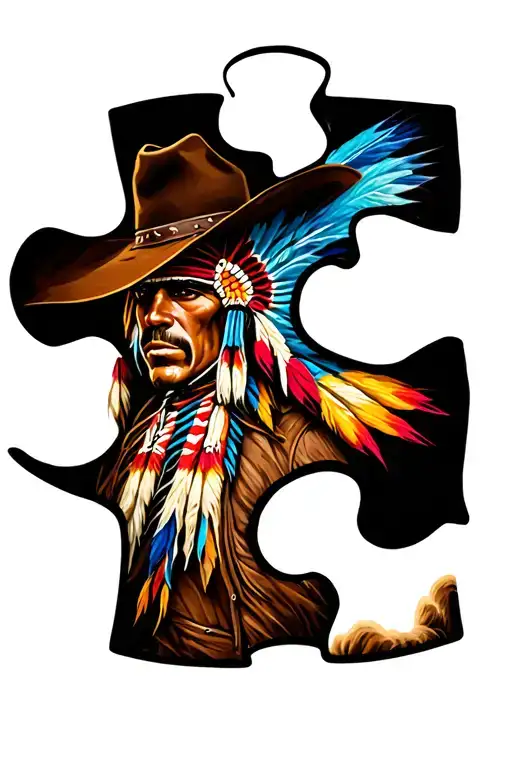 Cowboy And Indian Autism Awareness Puzzle Piece