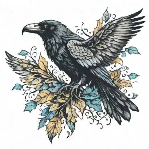 Leaves Become Many Crows That Merge Into A Raven With Wings Spread