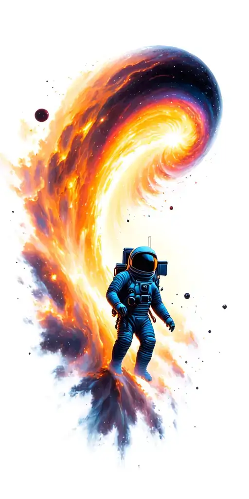 Space Galaxy Background With Astronaut Getting Pulled Into Black Hole