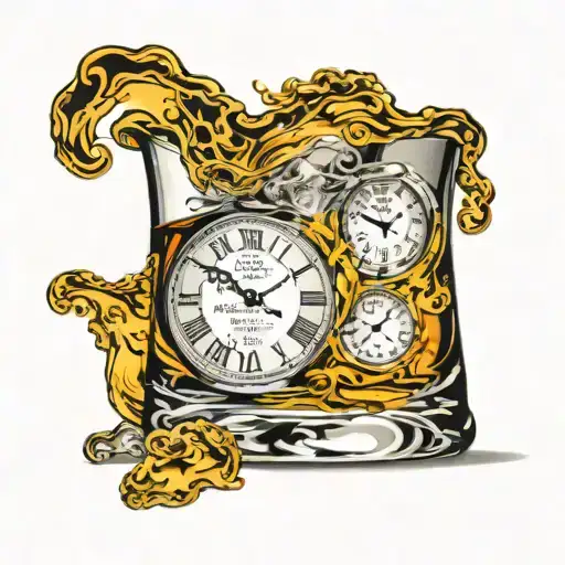 Whiskey Glass With Clock Reflection Shows