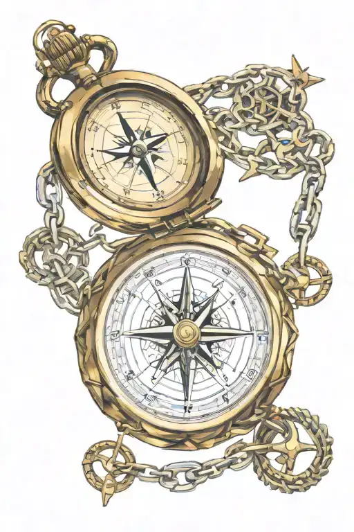 Compass Chained To Pocket Watch