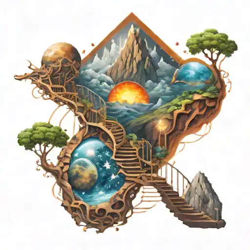 Mountains In Space Around Dna Spiral Like A Stairway To Heaven