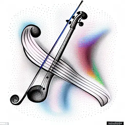 Violin Flowing Into Notes Drawn With A Thin Line