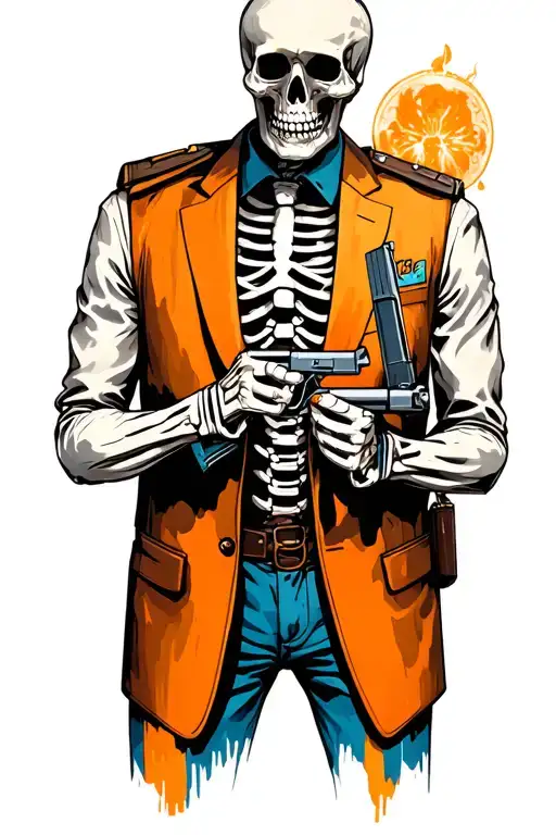 Skeleton Wearing An Open Suit Vest Holding Prc 152