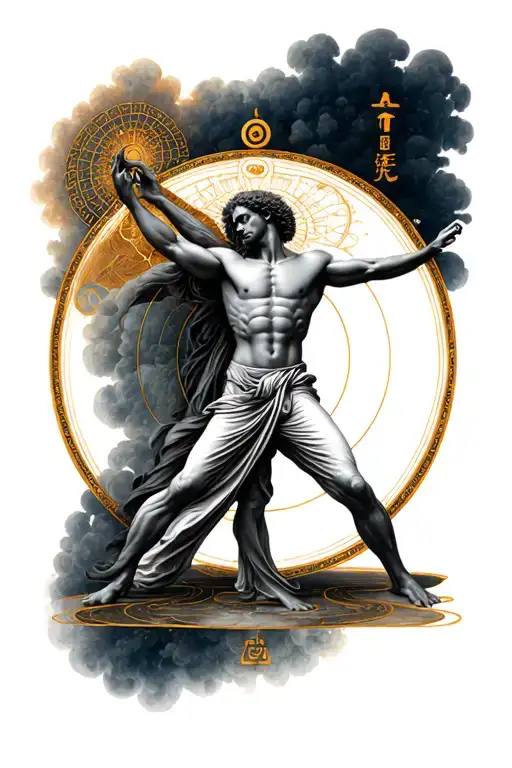 Vitruvian Man With Tai Chi Symbol Intertwined