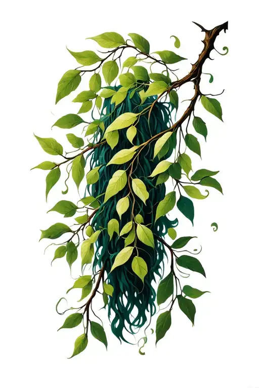 Winding Willow Branch Going Up To Shoulder From The Wrist In Dark Green