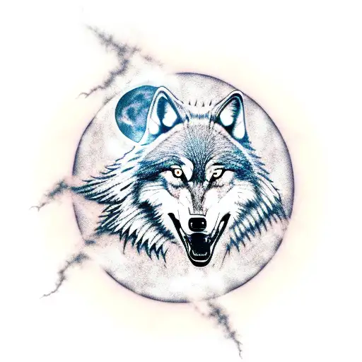 A Wolf Howling At The Moon With A Computer Circuitry Background