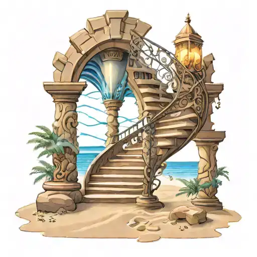 Spiral Staircase Around Hourglass With Sand Wolf
