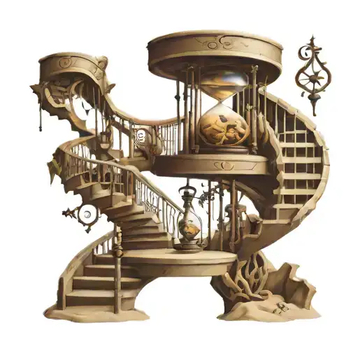 Spiral Staircase Around Hourglass With Sand Timer