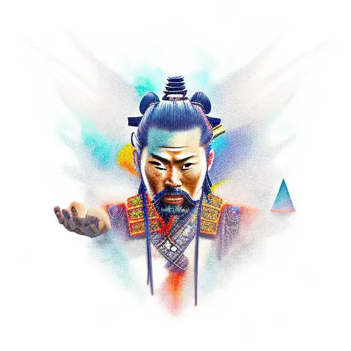 Samurai In Sunset Under Waterfall