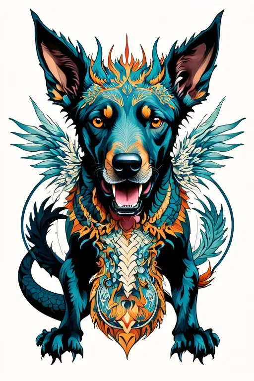 Vitruvian Man Dog Tribal Dragon Emerging