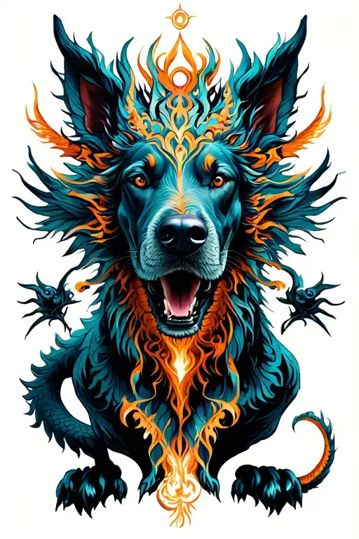 Vitruvian Man Dog Tribal Dragon Emerging