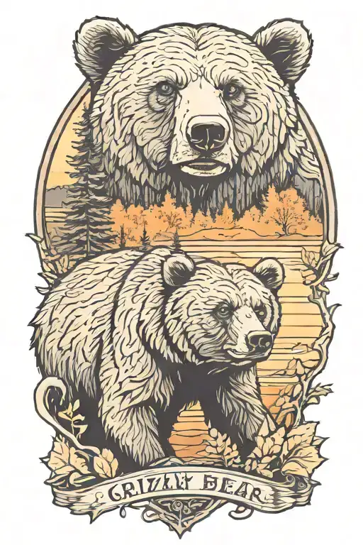 Grizzly Bear During Autumn Sunset On Shield