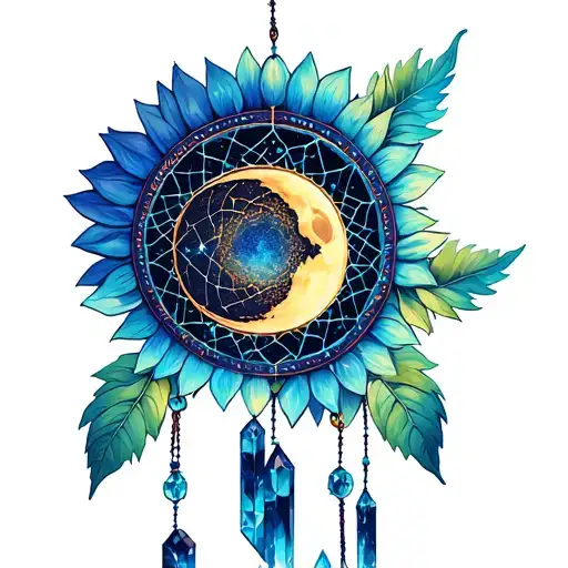 Sunflower Crystals Dream Catcher Moon Memorial Piece