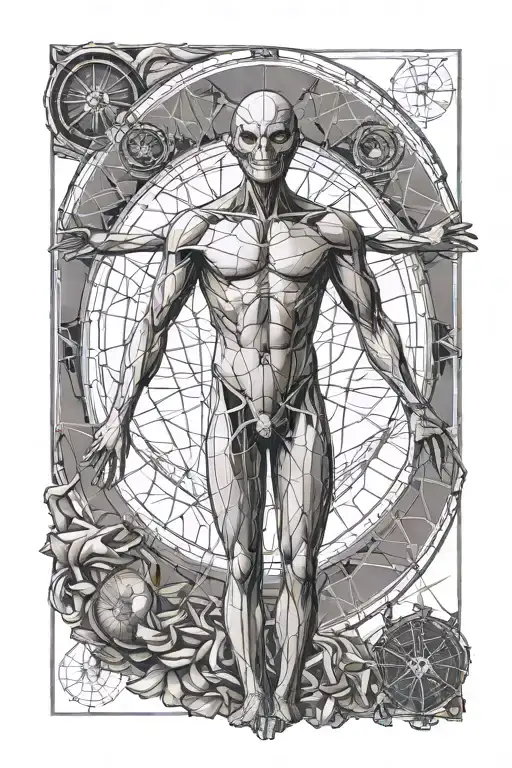 Geometric Grey Alien Sacred Geometry Vitruvian Man