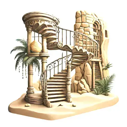 Spiral Staircase Around Hourglass With Sand