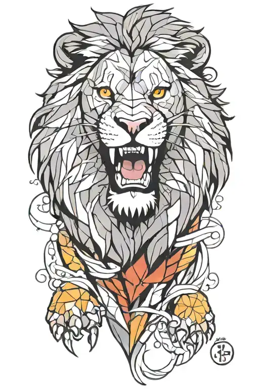 Lion Galatasaray Football Tattoo Half Realistic Colourful Half Geometric Black And Gray