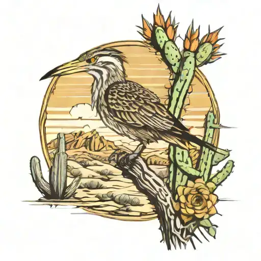 Saguaro Cactus With A Roadrunner