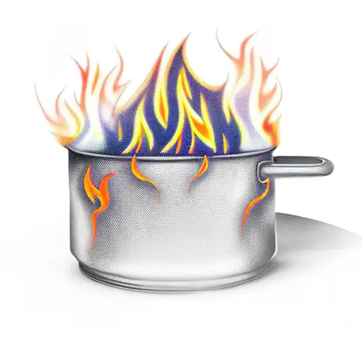 Metal Cooking Pot With Flames From It Pretty High For Arm From Wrist To Elbow