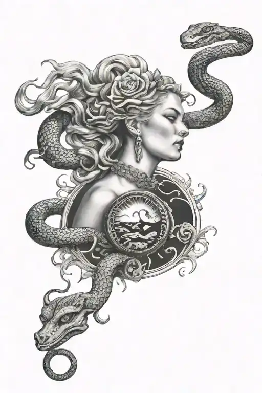 Freya Godess With A Snake Around And Black Sun Behind