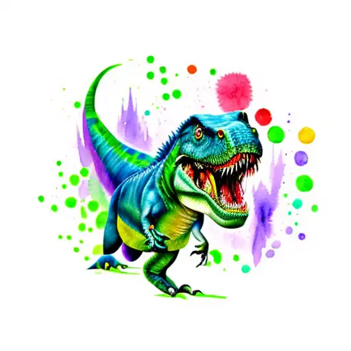 Watercolor Trex With Green Md Ribbon