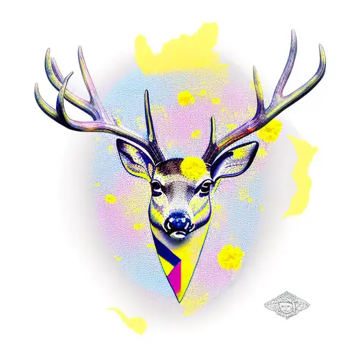 Deer Head With Yellow Flowers And Straight Razor