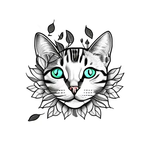 Flower With Leaves And Cat