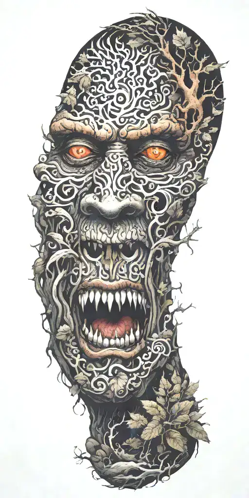 Foggy Forest With A Demon Hiding Facial Features