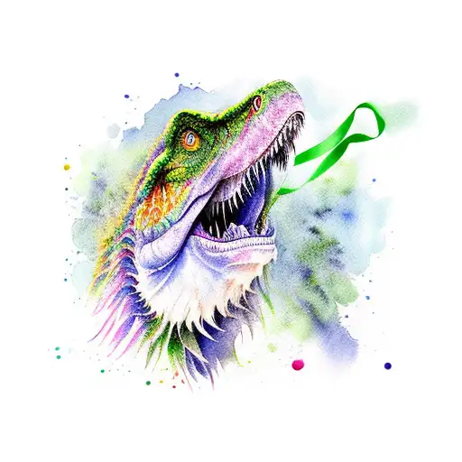 Watercolor Trex With Green Md Ribbon