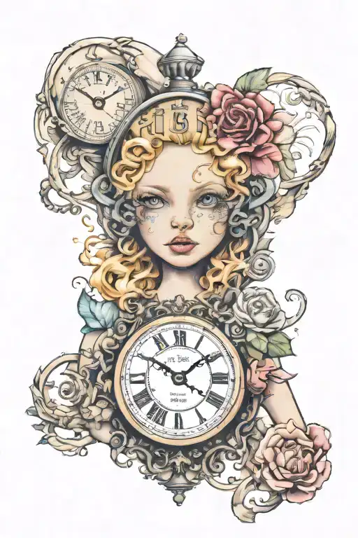 Clock That Shows That Time Passes Too Quickly With A Face Of A Young Doll