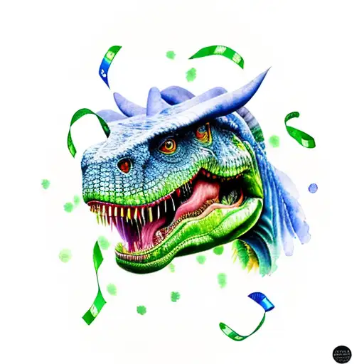 Watercolor Trex With Green Md Ribbon