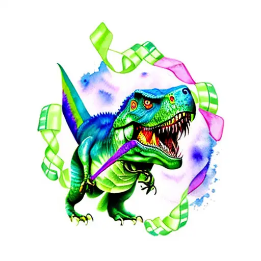 Watercolor Trex With Green Md Ribbon