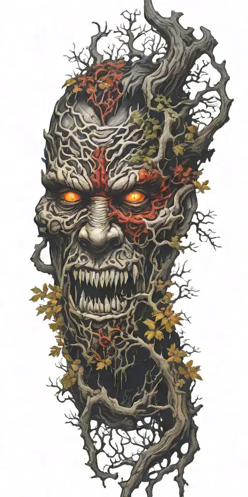 Foggy Forest With A Demon Hiding Facial Features