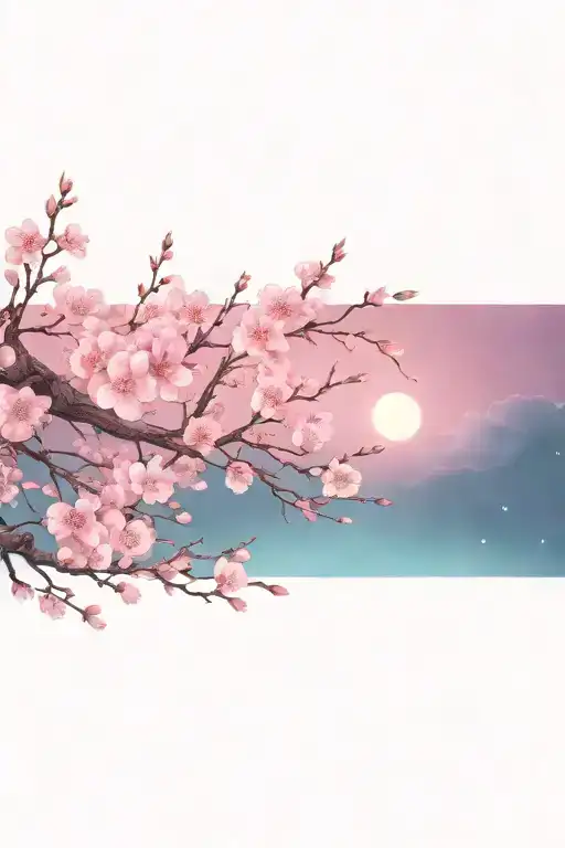 Long Pink Cherry Blossom Branches Reaching Like Vines Into The Night Sky
