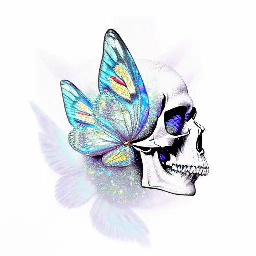Butterfly With One Side Of The Wings As Crystals And The Other Side With A Skull Patter