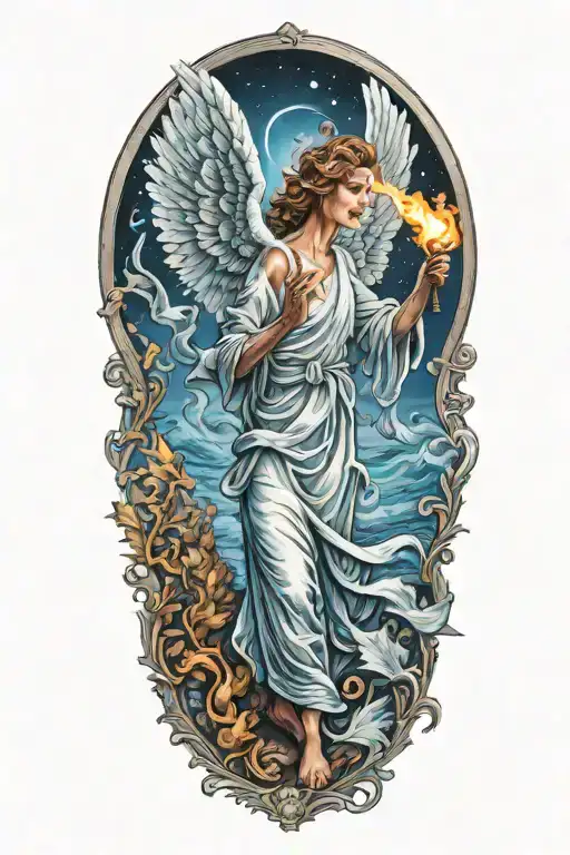 Angel Holding A Torch Turning To Lead The Way