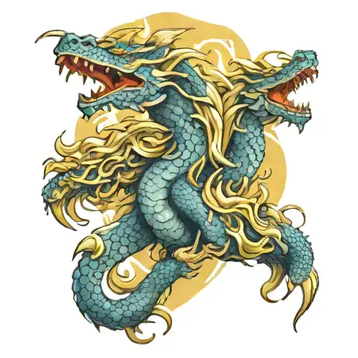 Two Dragon With Golden Hair